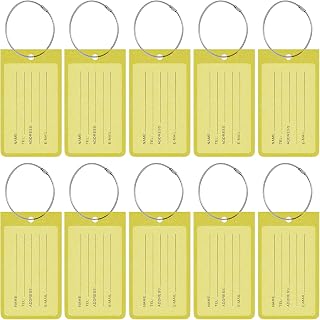 Rimilak 10 Pack PVC Luggage Tags for Suitcase, Travel Cruise Luggage Tag with Metal Loop and Name ID Label for Women Men Baggage Handbag School Bag Backpack, Yellow