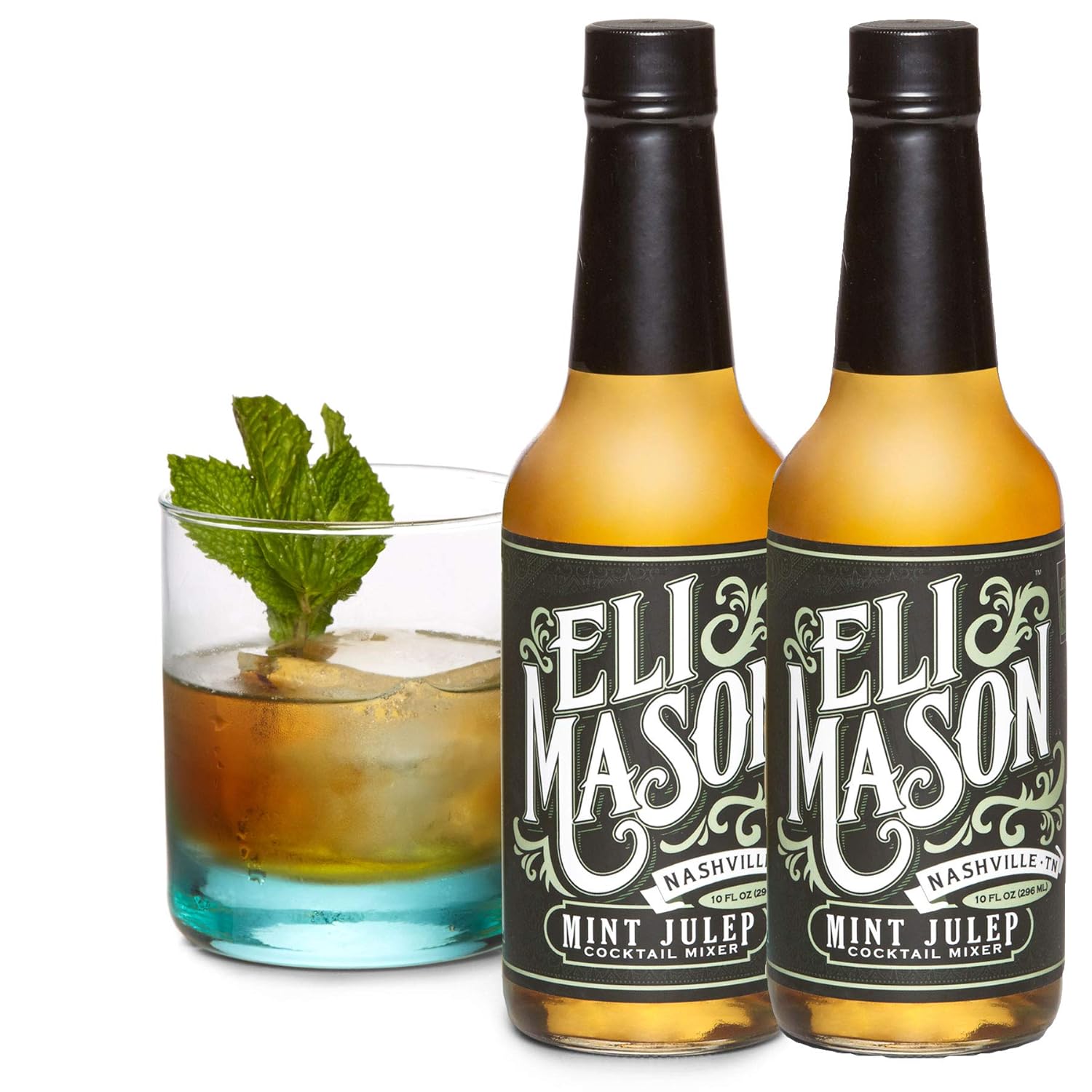 Eli Mason Mint Julep Cocktail Mixer - All-natural Mint Cocktail Syrup - Uses Real Cane Sugar, Fresh Mint & Proprietary Blend Of Cocktail Bitters - Made In USA, Small Batch Cocktail Mixes - 2 x 10 Oz
