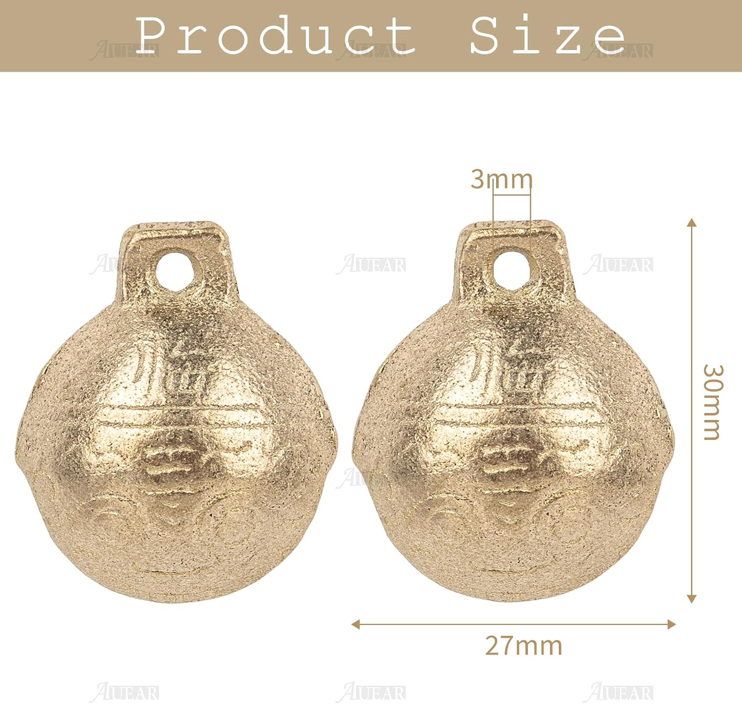 AUEAR, 30 Pieces Vintage Brass Bells 27mm Mini Jingle Bell for DIY Wind Chimes Home Decor