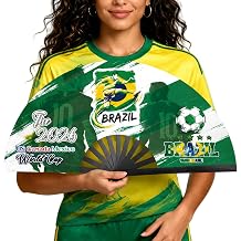2026 World Soccer Cup Folding Fans &ndash; Soccer Game Day Essentials for Stadium Chants, Party Favors, Gifts &amp; Accessories, Brazil Jersey Outfit for Women Men &ndash; One Size