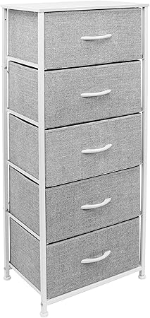 Sorbus Nightstand with 5 Drawers - Bedside Furniture & Night Stand End Table Dresser with Steel Frame, Wood Top, Easy Pull Fabric Bins for Home, Bedroom Accessories, Office & Dorm