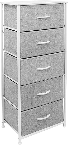 Sorbus Nightstand with 5 Drawers - Bedside Furniture & Night Stand End Table Dresser with Steel Frame, Wood Top, Easy Pull Fabric Bins for Home, Bedroom Accessories, Office & Dorm