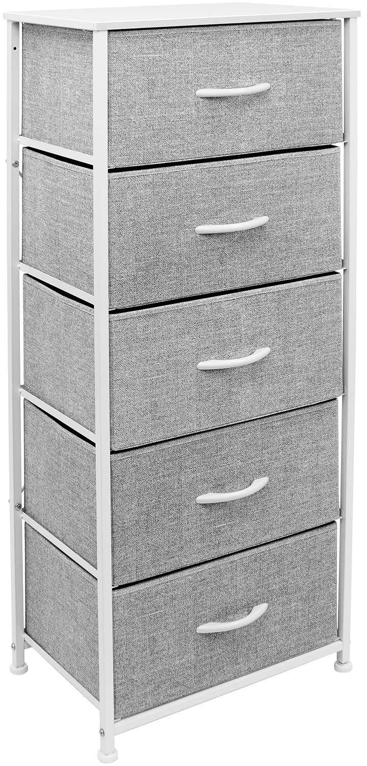 Sorbus Nightstand with 5 Drawers - Bedside Furniture Night Stand End Table Dresser with Steel Frame Wood Top