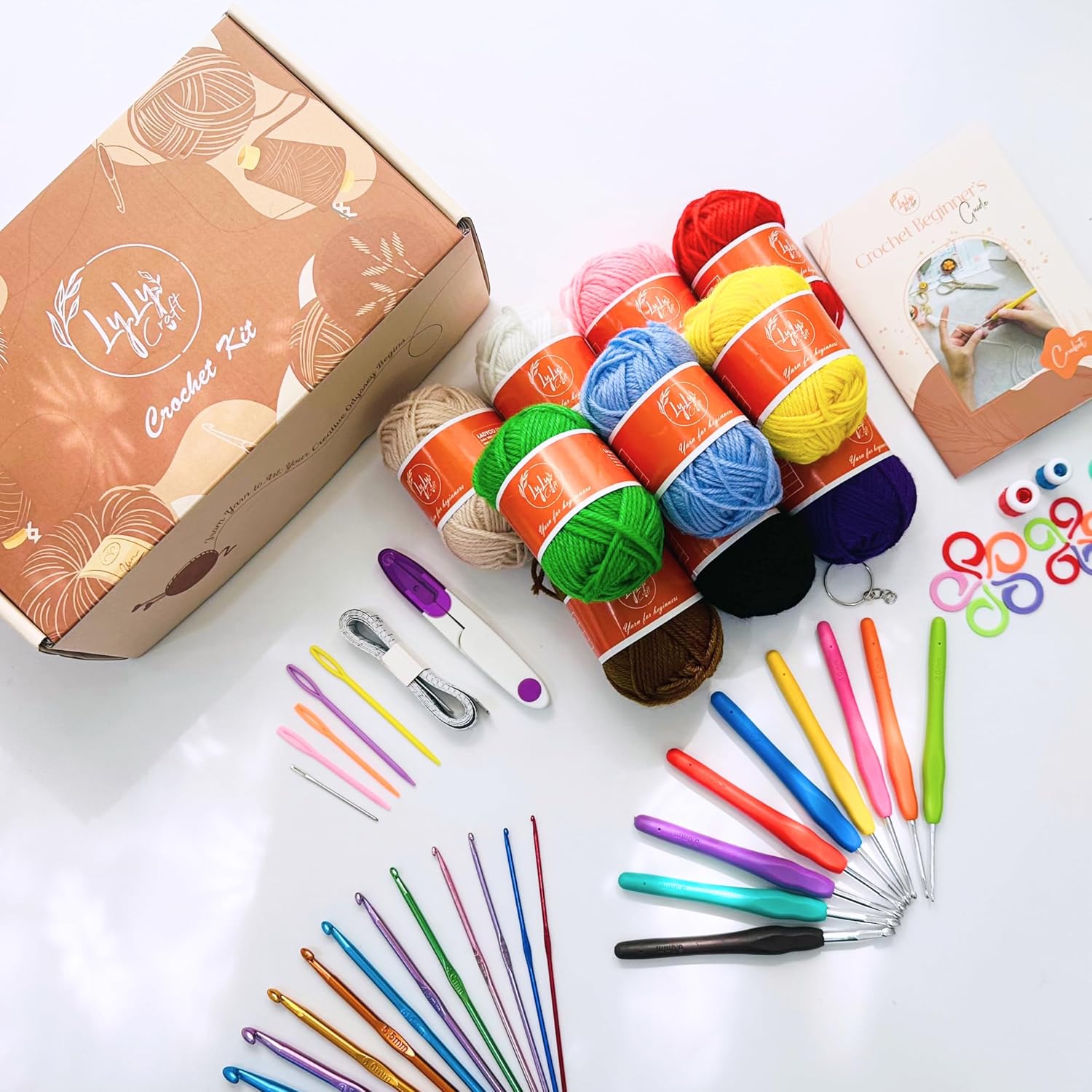 LYLYCRAFT Crochet Kit for Beginners Adults - Set 66-Piece with Acrylic Yarn for Crocheting, Crochet Hooks, Crochet Accessories, Crochet Needles and Supplies - Perfect for Beginners Crochet kit