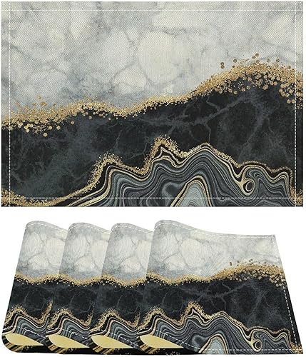 Miniatura 10 de Juego de 4 manteles individuales de mármol dorado y gris, pintura abstracta moderna, arte impreso, manteles para mesa de comedor, restaurante,