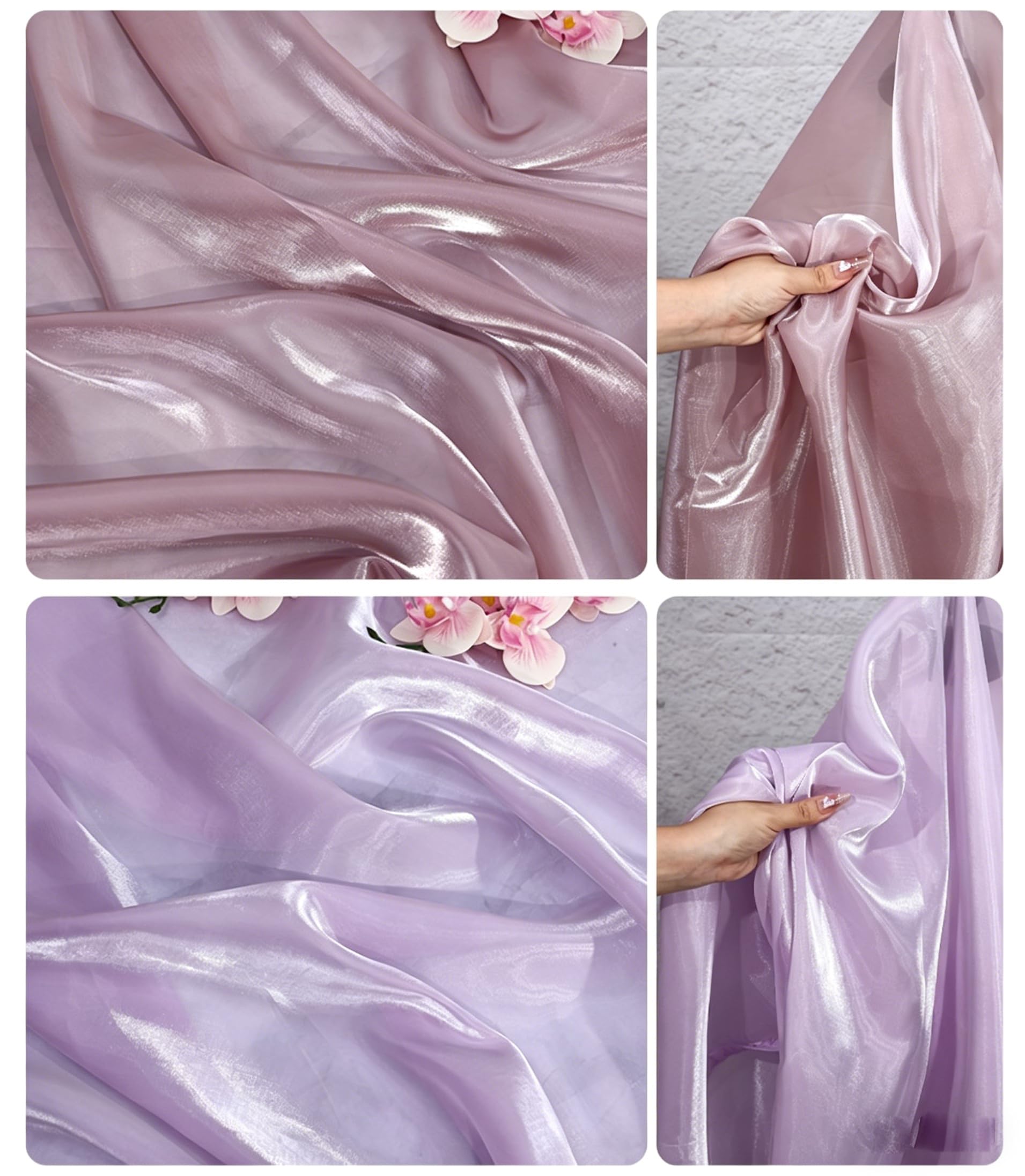 Glänzender Organza Stoff Meterware, 150 cm breit, Schimmernd Transparent 1–10 m – Dekostoff für Fotografie Hintergrund, Hochzeit Deko, Schleier & Basteln – 35 Farben Hellblaugrau 10 Meter