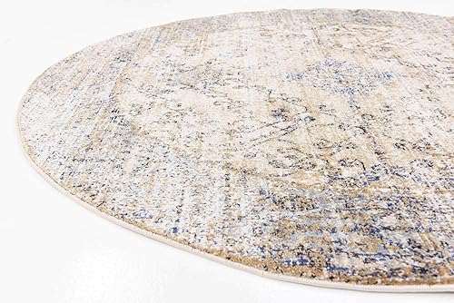 Miniatura 12 de Unique Loom Augustus Collection - Alfombra bohemia tradicional, geométrica, vintage, 5 pies 0 pulgadas x 5 pies 0 pulgadas, marfilazul