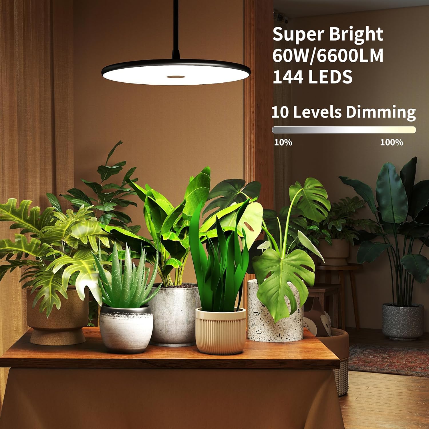 chiphy Hanging Grow Lights for Indoor Plants, 60W Full Spectrum with 3/9/12 Hours Timer, Pendant Plant Lights for Indoor Growing, Large Tall Plant, Garden, Flowers, Greenhouse,16.7FT Power Cord