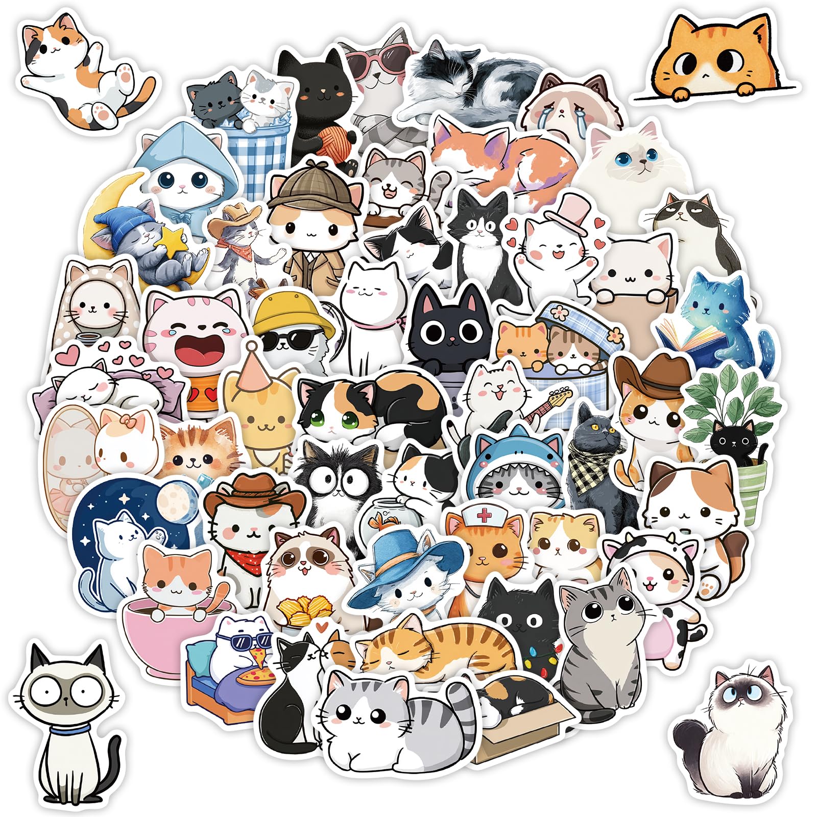 102 Pcs Funny Cat Stickers,Cute Cat Animals Paw Stickers for Teens | Cartoon Waterproof Deacl for Water Bottle,Laptop,Luggage,Skateboard,Party Favors