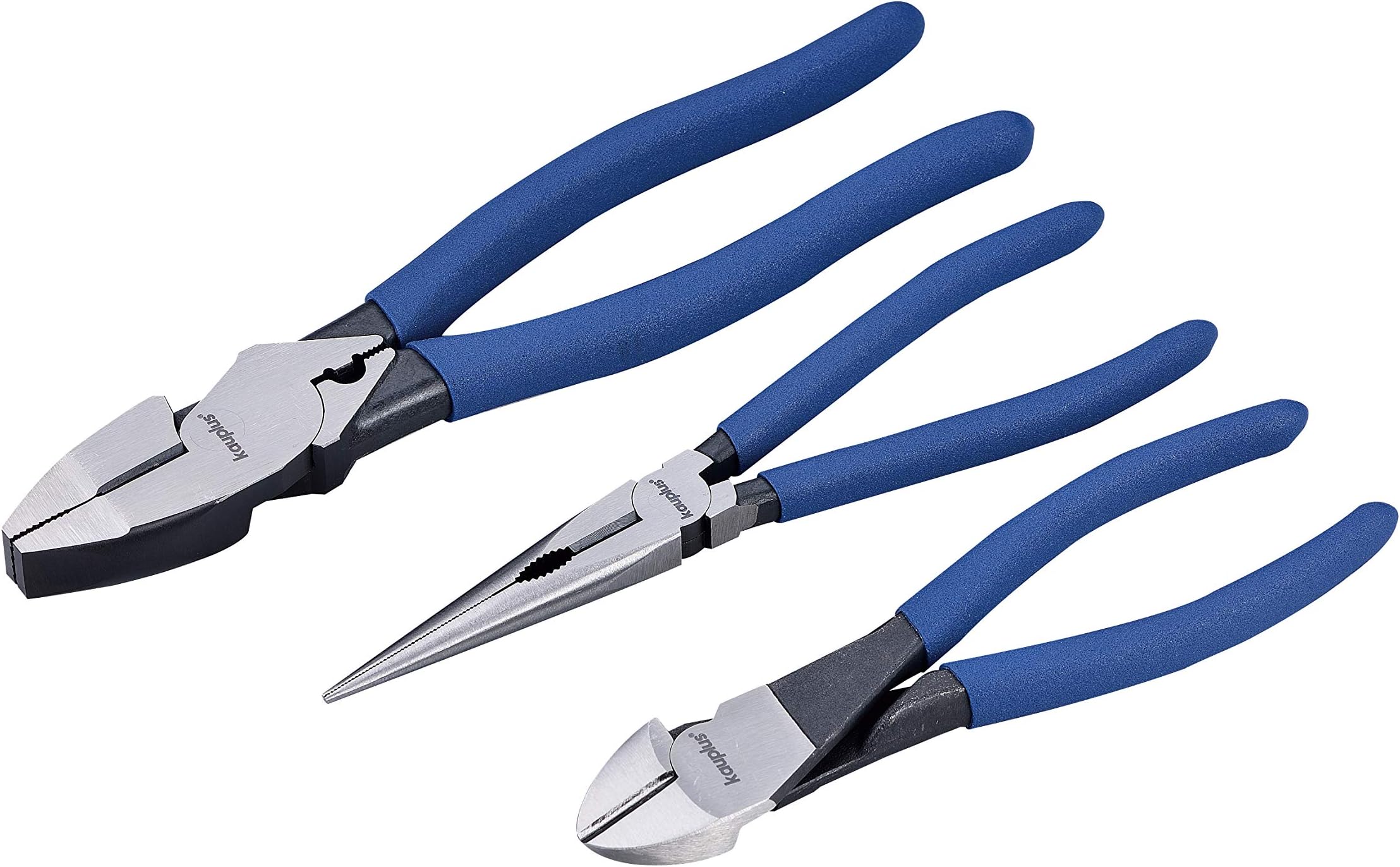 Pro Pliers Set, 3-Piece (7-inch Diagonal Cutting, 8-inch Needle Long Nose, 9-inch Linesman) Industrial Cutters Set