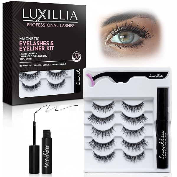 Luxillia 7-Piece Magnetic Eyelashes with Applicator & Magnetic Eyeliner Kit Γ’β¬β Reusable Natural Magnetic Lashes Γ’β¬β Eas