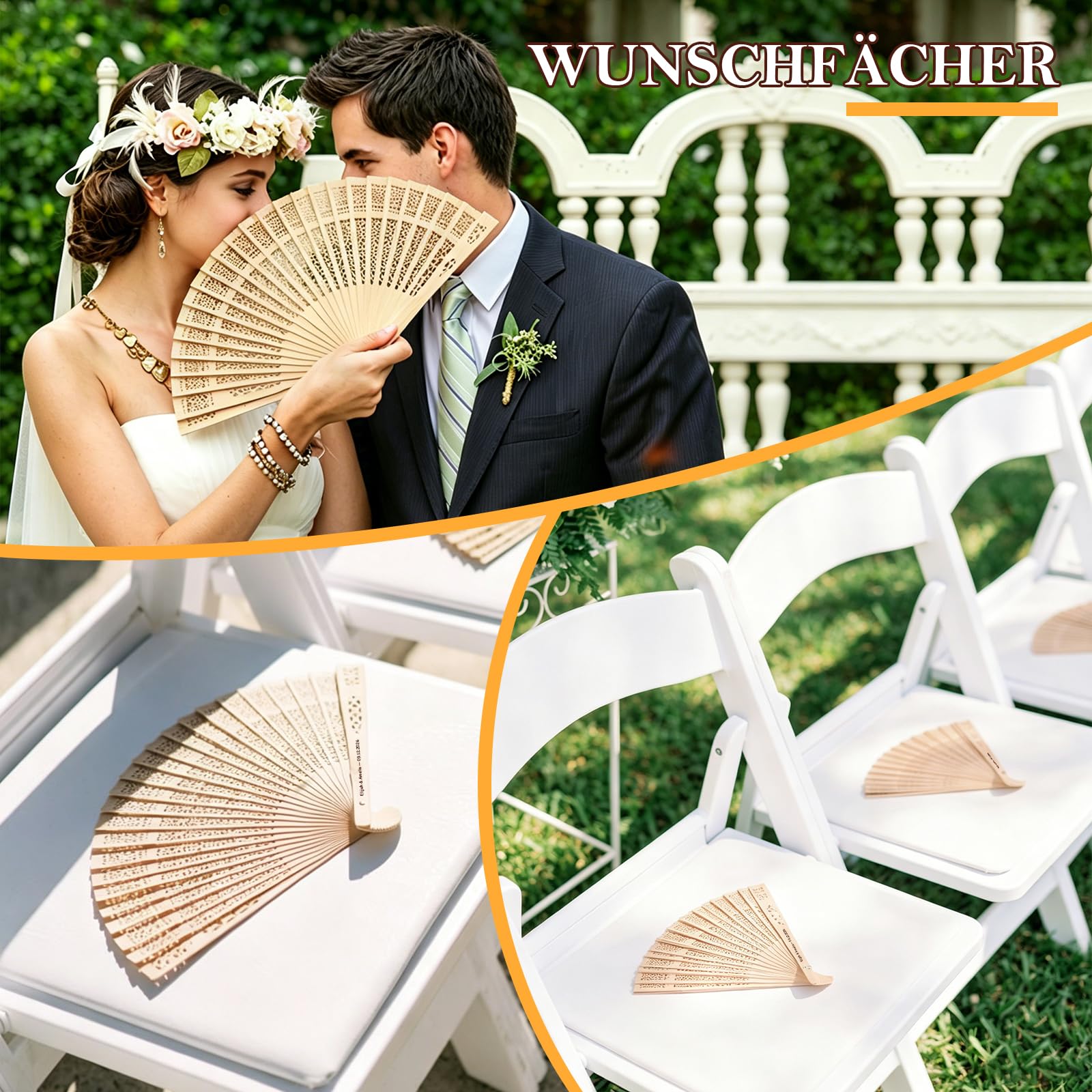 Personalisierte Holzfächer für Hochzeit - Gastgeschenke | Mit Gravur von Name & Datum – In großen Mengen anpassbar, Faltfächer für Sommerhochzeit, Brautparty & Tischdeko