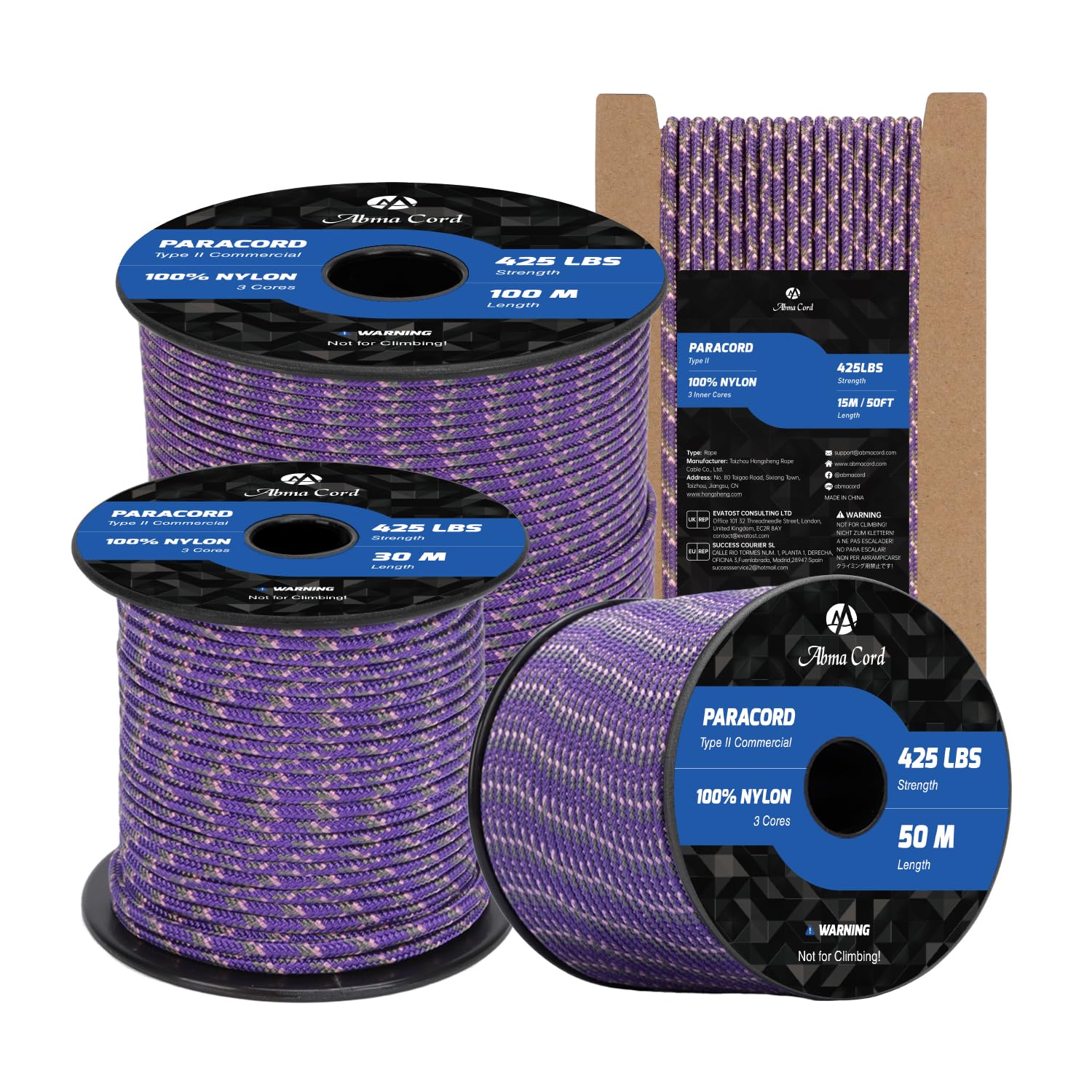 Abma Cord Paracord 3mm 15m 100% Nylon Rope Type II 3 Strands Parachute Cord - Max. 192kg (425lbs) - Napa Valley