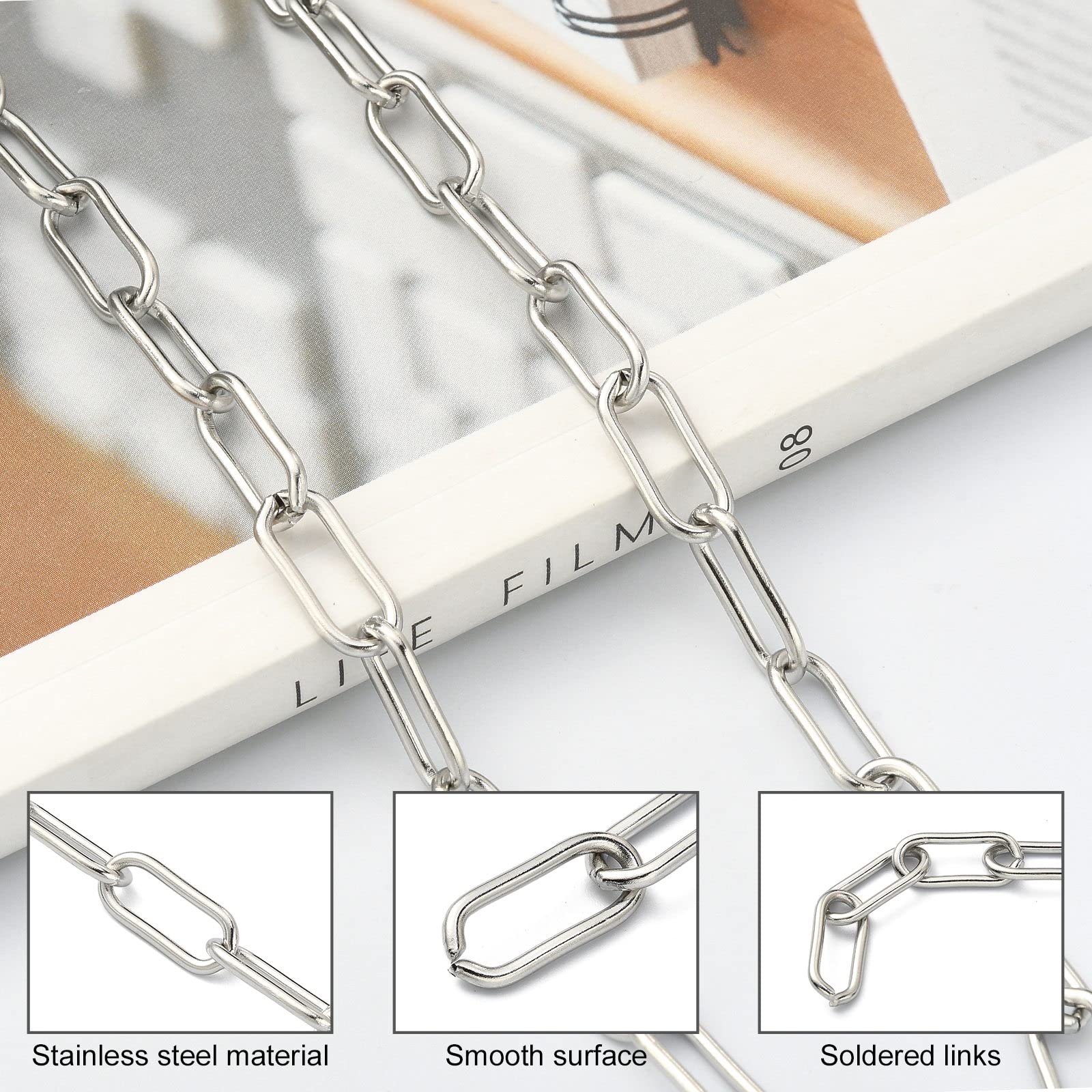 UR URLIFEHALL 16.4 Feet/5m 304 Stainless Steel Cable Chains with Spool Soldered Long Oval Chain for Necklace Jewellery Belt Jeans Making - Image 3