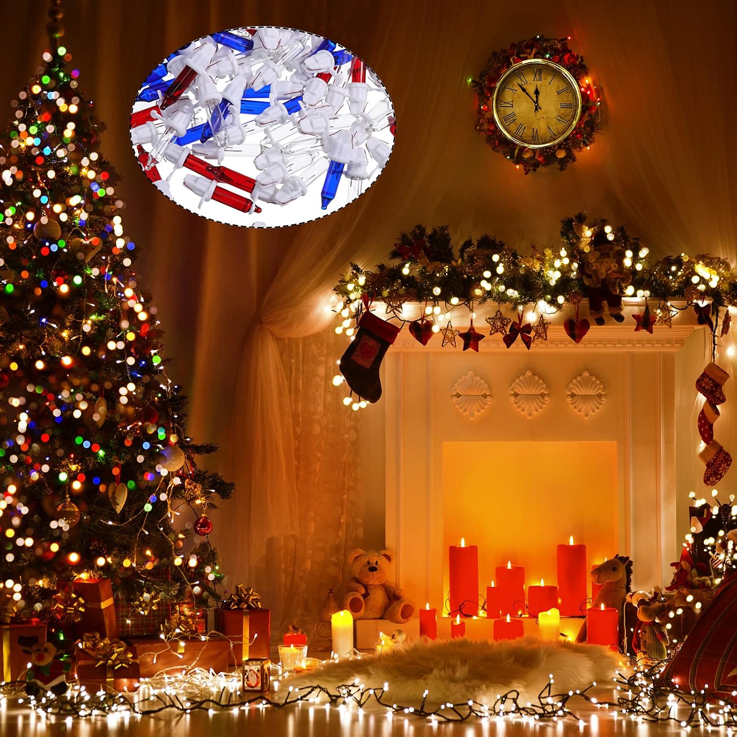 60 Count 2.5V Christmas 50/100/150/200 Count Mini Incandescent Wire String Lights Replacement Bulbs Indoor/Outdoor Christmas Lights Decorations for Home Xmas Tree (White Base with Multicolor Bulb)