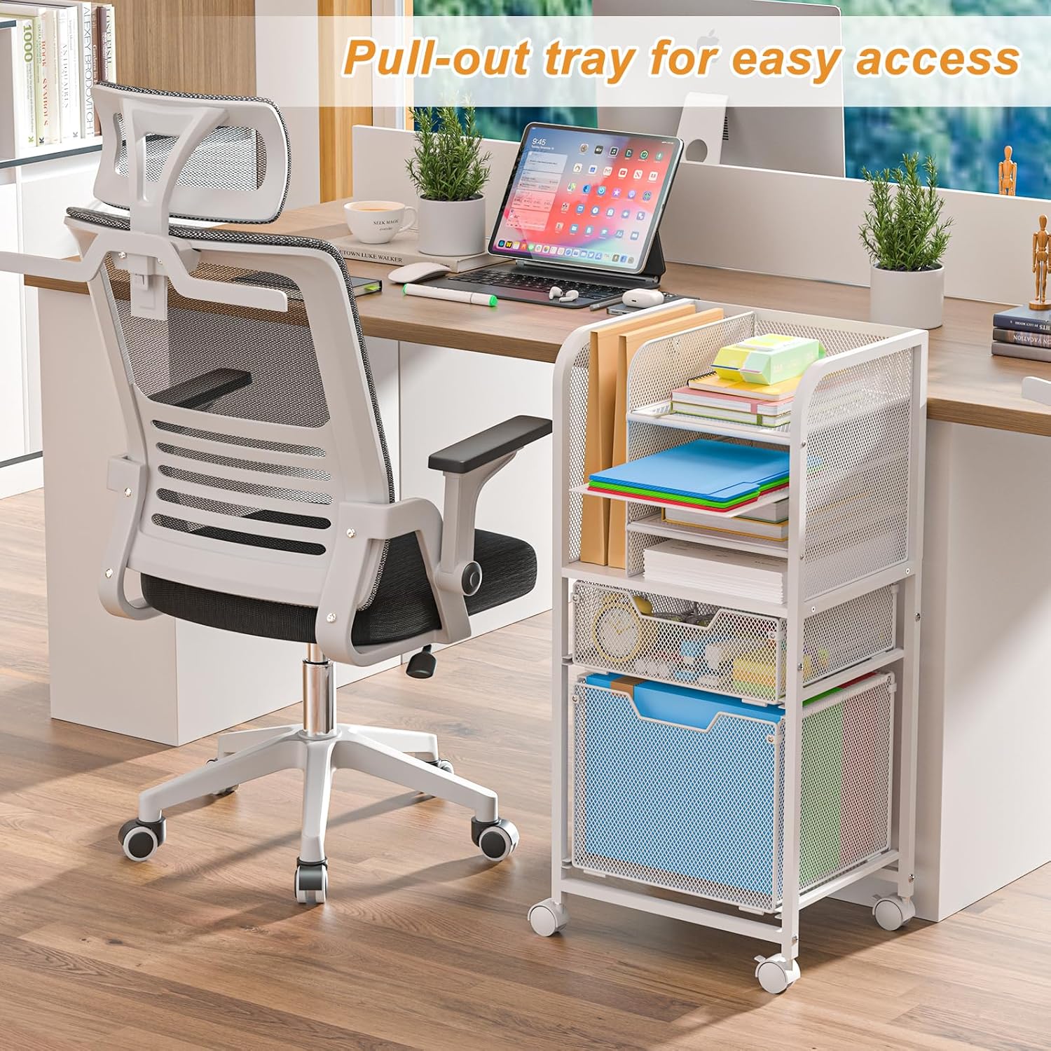 Rolling File Cart with 2 Drawers, White File Cabinet Organizer for Hanging File Folders, Letter-Size File Storage with Wheels, Multi-Layer Mobile Filing Cabinet for Office and Home, White - Image 2