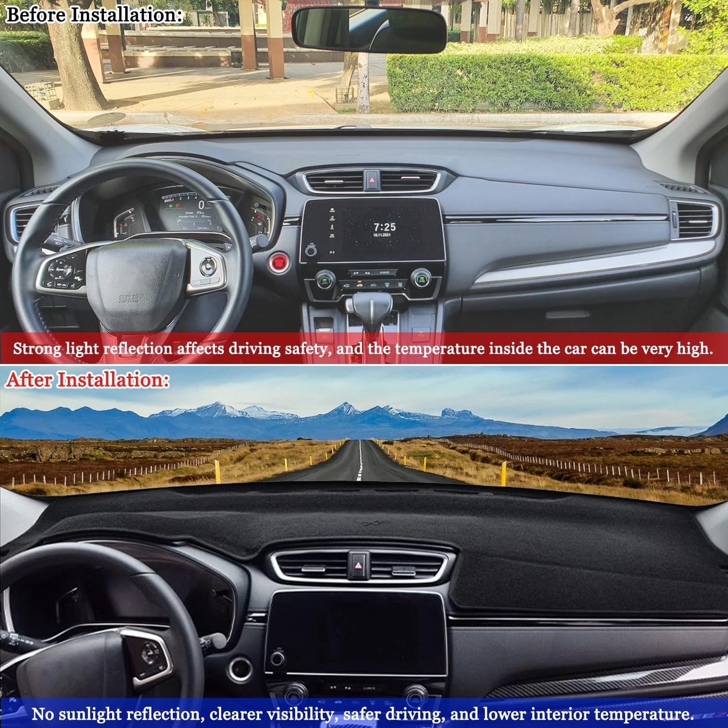 Blazeray Car Dashboard Cover Mat for Honda CR-V CRV 2017 2018 2019 2020 2021 2022 Left Hand Driving Non-Slip Dashboard Mat Pad Interior Accessories Custom Fit Dash Mat Sunshade No Glare(Black Edge)