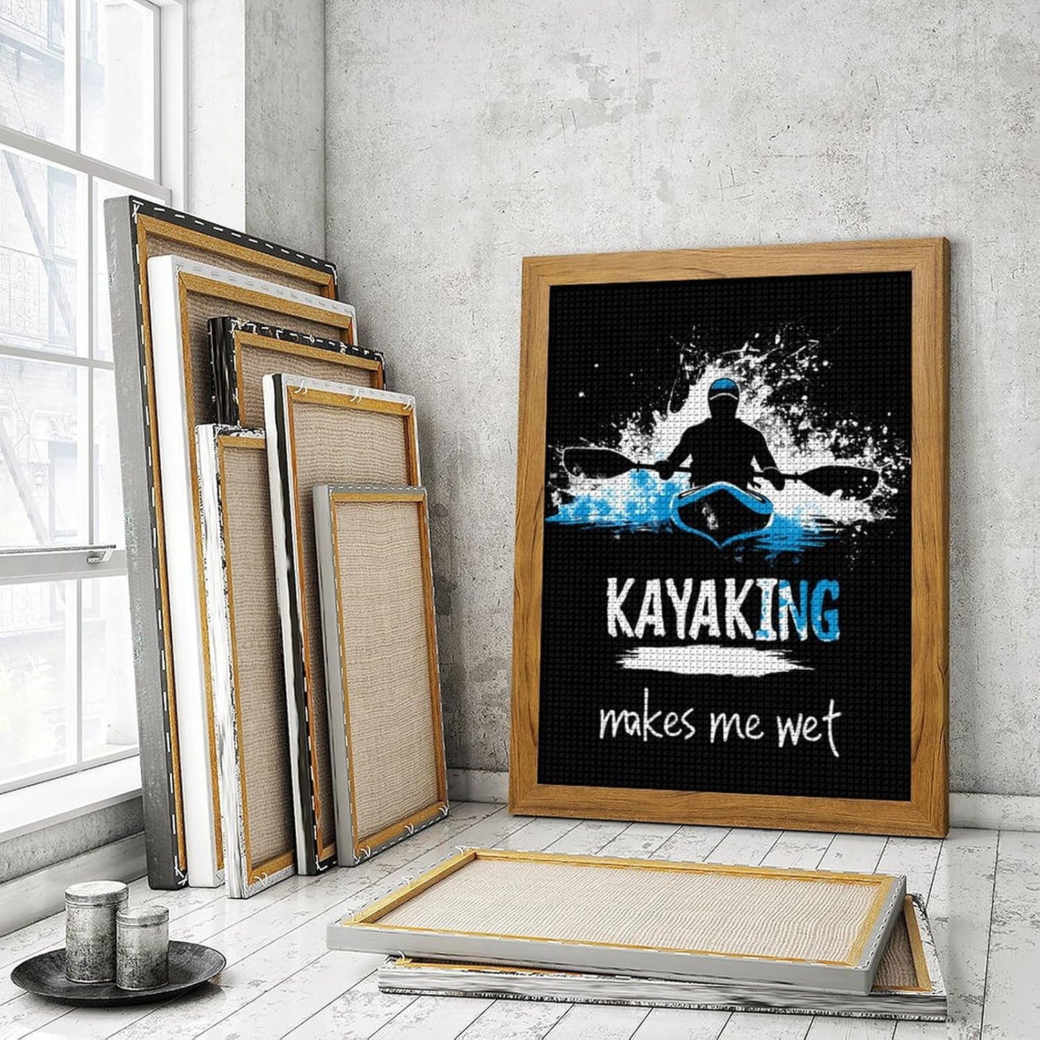 Kayaking Makes Me Wet Diamond 5D Painting Kits with Frame DIY Full Round Drill Gem Art Crafts for Home Wall Decor 16 X 20in Yellow Wood 40 * 50cm