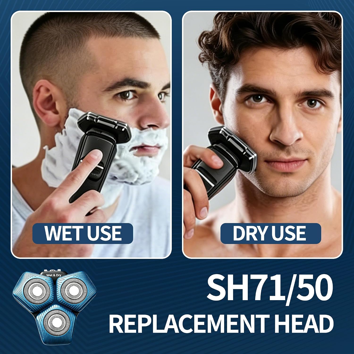 SH71/50 Replacement Heads for Ph*-lips No*elco Shavers,Compatible with Series 7000 & 5000 Electric Razor Blades, Wet & Dry Use, Easy-Install Replacement Shaver Heads, 2 Packs (Blue) image 4