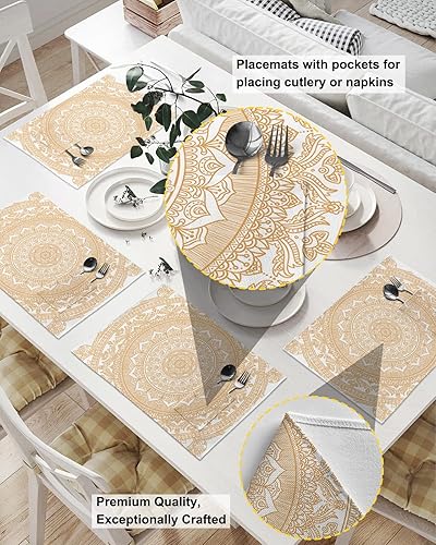 Miniatura 2 de Bohemia Table Placemats for Dining Table Set of 2, Cotton Linen Cloth Kitchen Place Mats with Pocket, Washable Burlap SquareRectangleRound Table
