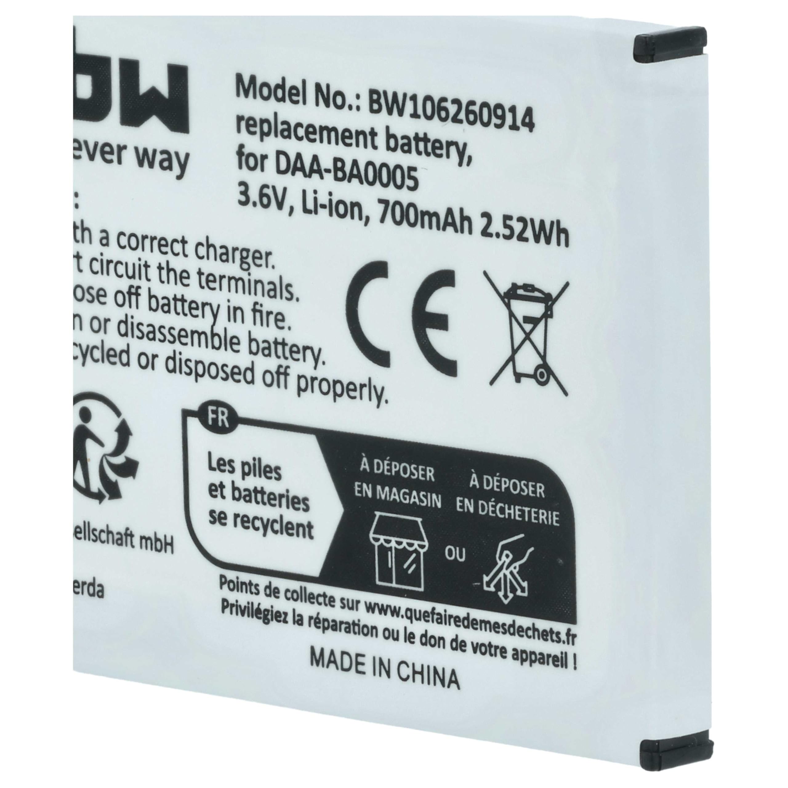 vhbw Akumulator kompatybilny z Creative Zen Micro Photo odtwarzacz MP3 (700 mAh, 3,7 V, litowo-polimerowy)