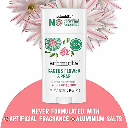 Miniatura 4 de Schmidt's Desodorante vegano sin aluminio, flor de cactus y pera con protección contra olores las 24 horas, 2 unidades para mujeres y hombres,