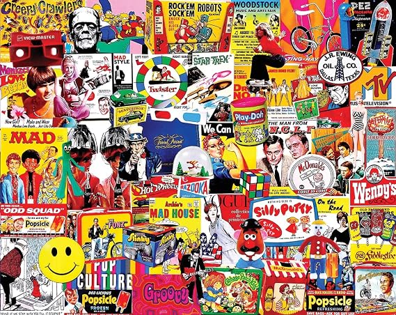 White Mountain 1000 Piece Jigsaw Puzzle Retro Icons Collage, Pop Culture