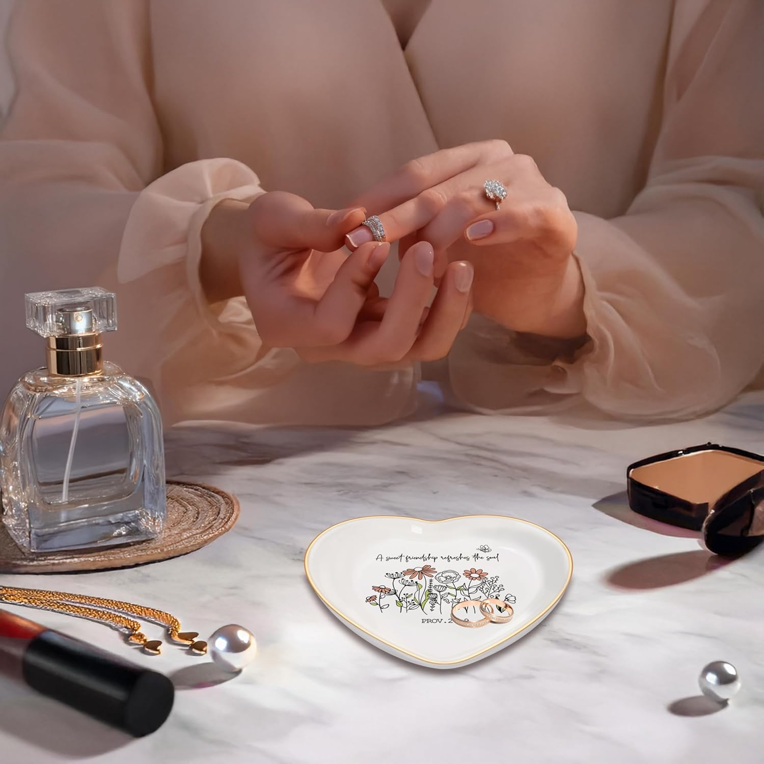 Christian Bible Verse Jewelry Dish Trinket Tray Gifts- Inspirational Ceramic Ring Jewelry Tray Gifts for Women-A Sweet Friendship Refreshes the Soul-Proverbs 27:9 (White) - Image 4