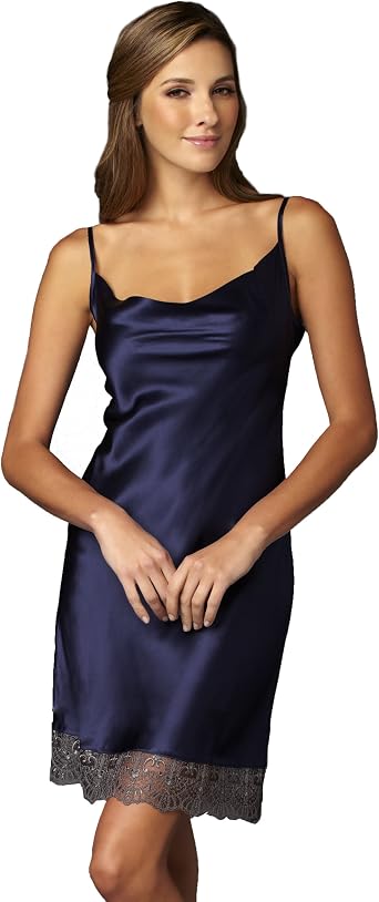 Julianna Rae Womens Camille 100% Silk Chemise, Indigo, S