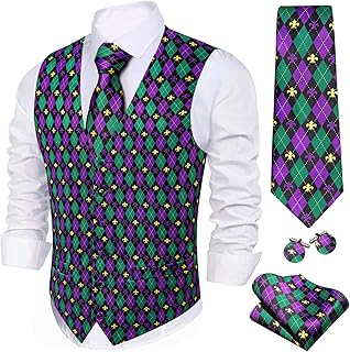 Barry.Wang Men's Suit Vest Formal/Leisure Paisley Jacquard Silk Tie Pocket Square Waistcoat Set Wedding