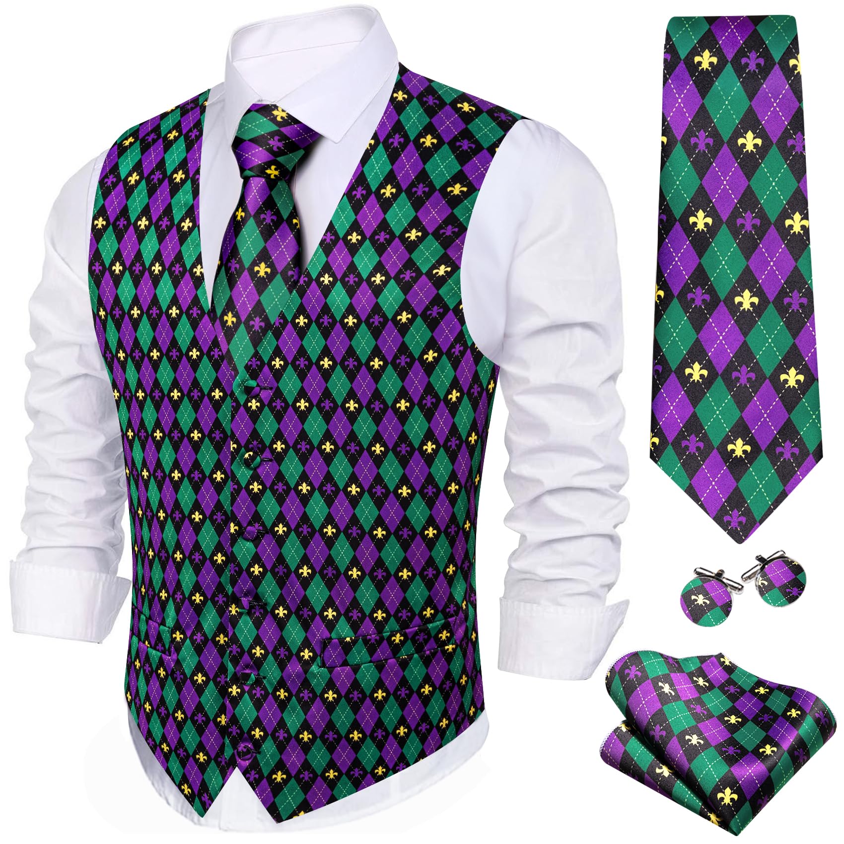Barry.Wang Men's Suit Vest Formal/Casual Paisley Silk Tie Vests 5PCS