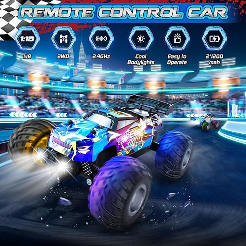 Miniatura 2 de Auto a control remoto, camión todoterreno a control remoto 2WD, 20 KMH todo terreno con faros delanteros y luces de cuerpo, 2.4 GHz, 2 baterías,