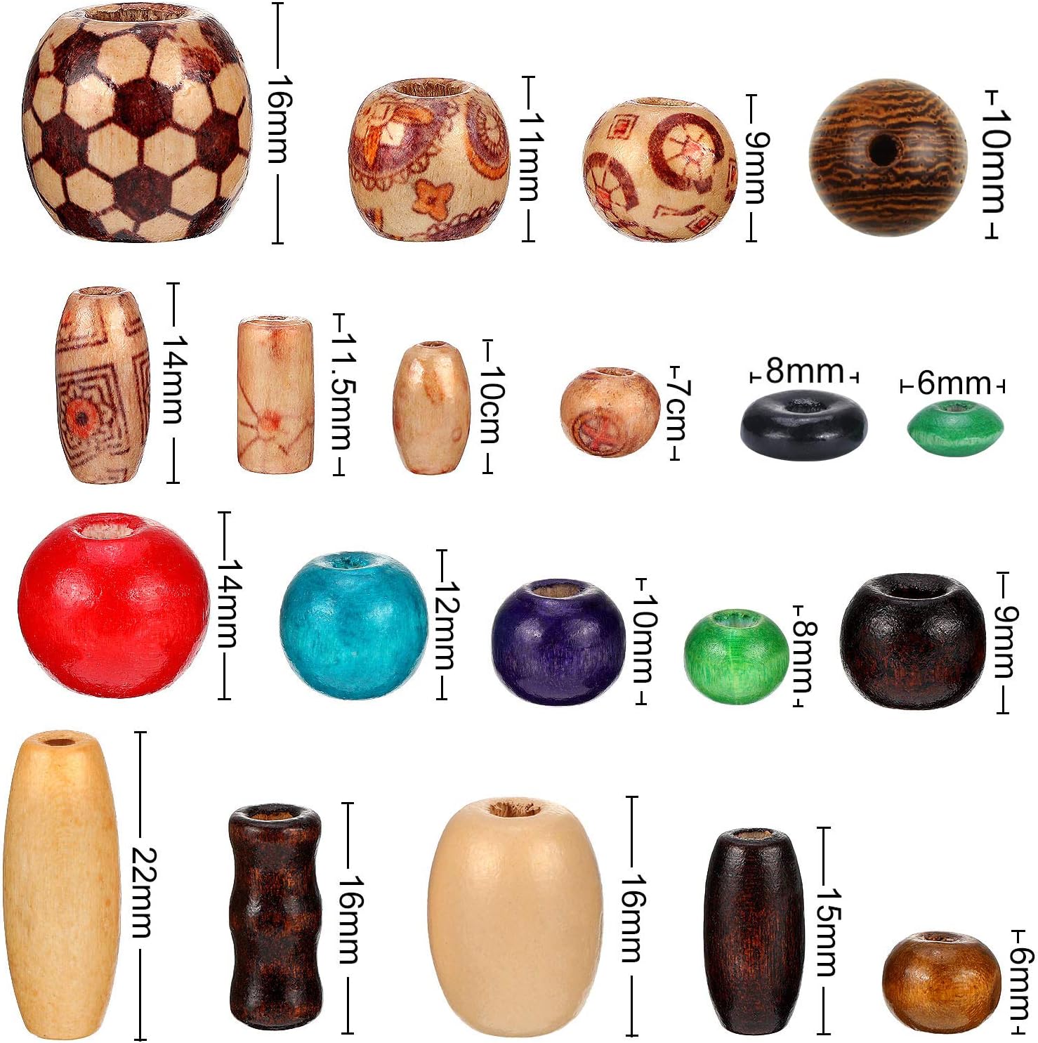 WILLBOND 1300 Pieces Wooden Beads for Crafts Colored Jewelry Making Painted Assorted African Beads for Hair Natural Wooden DIY for Adult Jewelry Making - Image 6