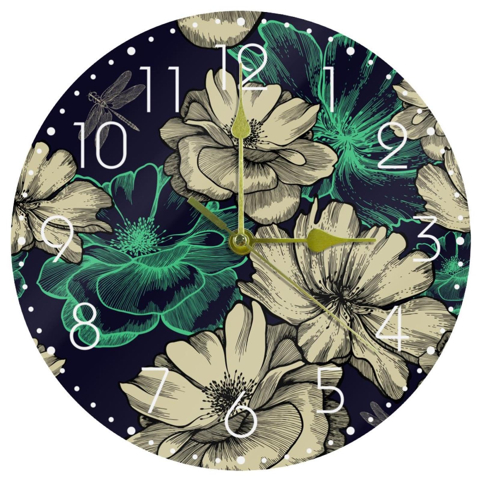 Horloge murale ronde fleurie pour décoration d'intérieur et cuisine chaleureuse