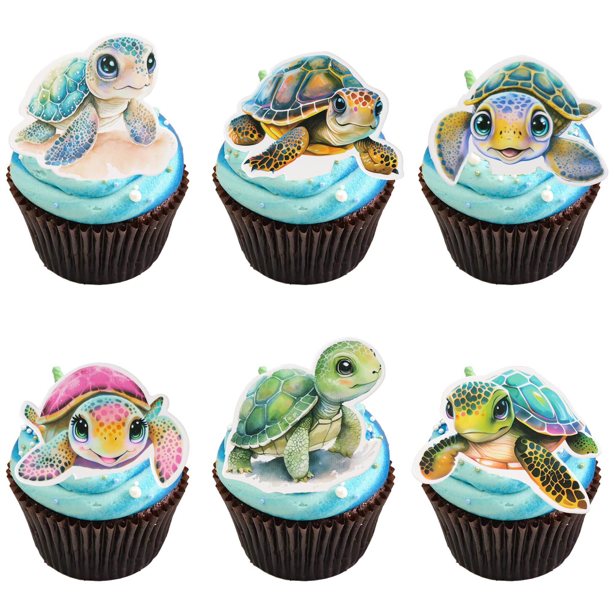 Ephlyn 36Pcs Turtle Cupcake Toppers Sea Animals Baby Shower Party Cake Decoration Picks for Sea Animals Theme Baby Shower Kids Birthday Party Cake Decoration Supplies