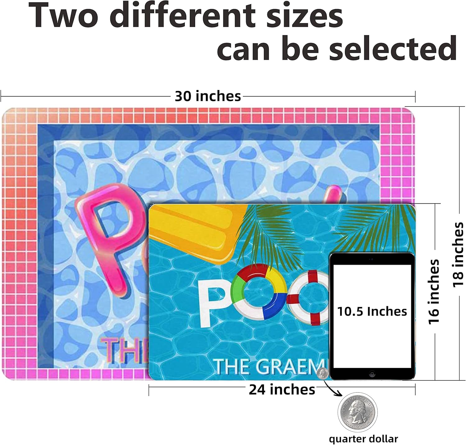 Custom Name Swimming Pool Door Mat Personalized Bath Mat Welcome To Our Pool Doormat 24x16 30x18 inche Summer Party Decor Low-Profile Doormat For Front Door Enterway Kitchen Easy Clean Made in USA