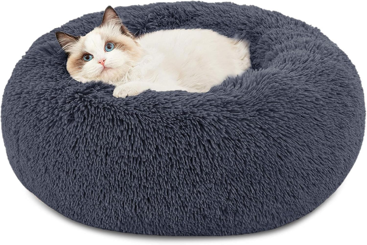 Bedsure Dog Bed Donut Bed – Washable Cat Beds for Indoor Cats Large, Fluffy Calming Kitten Bed for Small Dog and Puppy, Grey, 50x50x16cm