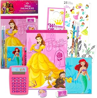 Disney Princess School Supplies Set - Bundle with Notepad, Pencils, Eraser, Calculator, Stickers, and More | Disney Princess Stationery Kit