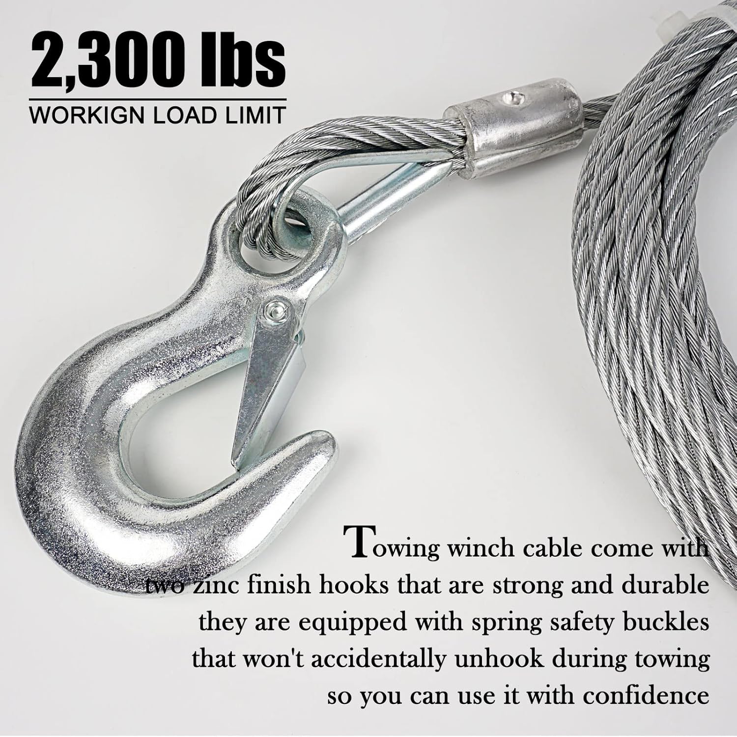 Towing Steel Winch Cable, 5/16” x 20ft Wire Rope with 2 Hooks, 9800LBS Breaking Strength, Heavy Duty Tow Cable