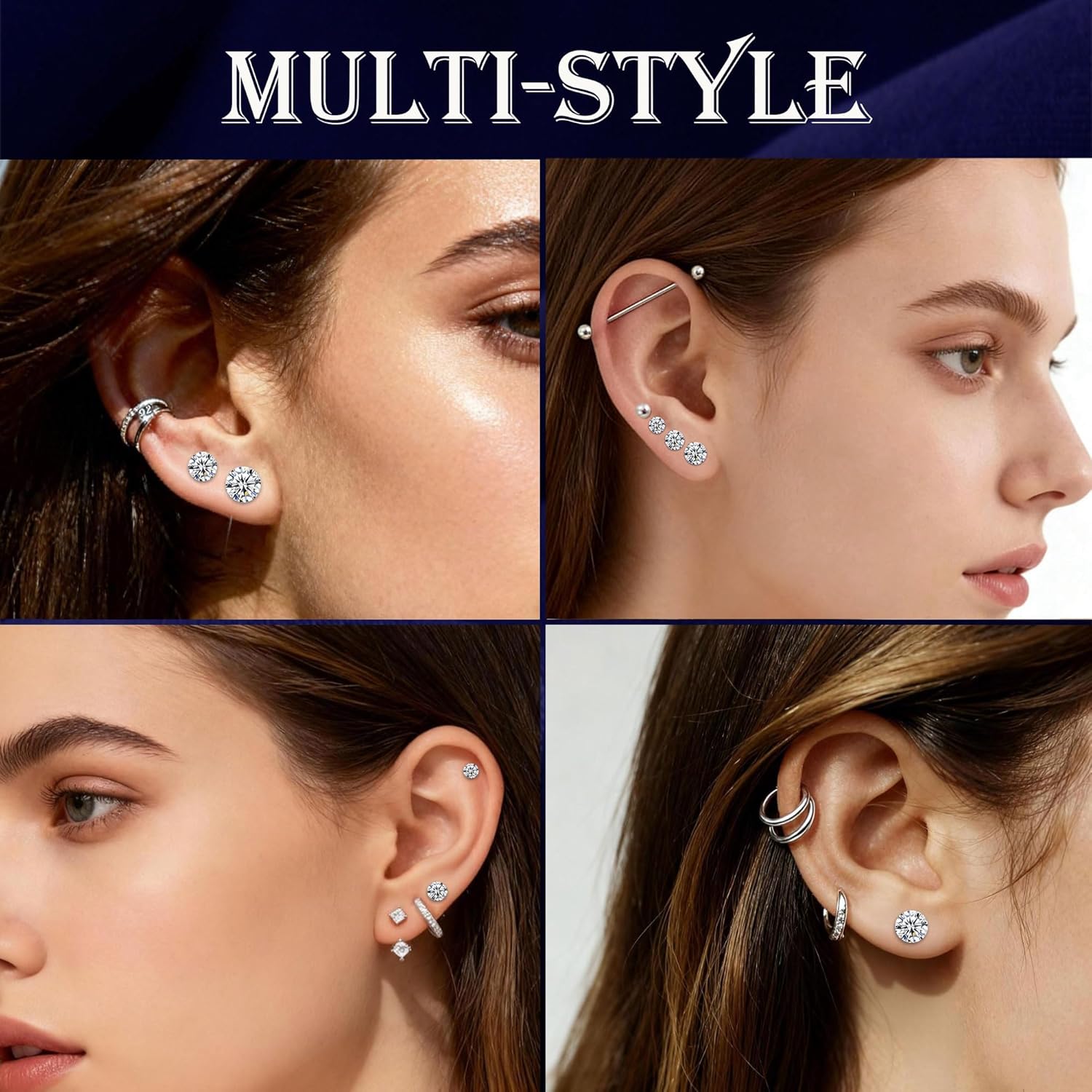 3 Pairs 925 Sterling Silver Cubic Zirconia Stud Earrings Set 3-8mm for Men Women - Image 8