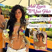 Vista 5 de Extensiones de cabello con clip de 20 pulgadas, 4 piezas, color sirena ondulado, rizado, grueso, invisible, trama de encaje color castaño ceniza