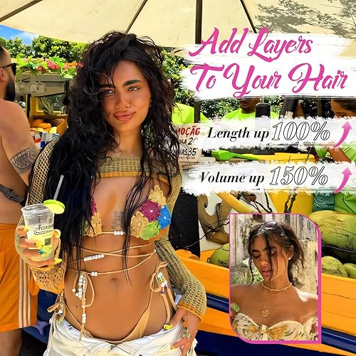 Miniatura 5 de Extensiones de cabello ondulado con clip de 20 pulgadas, 4 piezas, extensiones de cabello rizado con clip, extensiones de cabello grueso de trama de