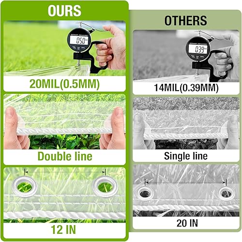 Miniatura 6 de Lonas de plástico transparente con ojales, lona transparente de PVC de 6 x 10 pies, lonas de vinilo grueso de 20 mil resistentes al agua para patio,