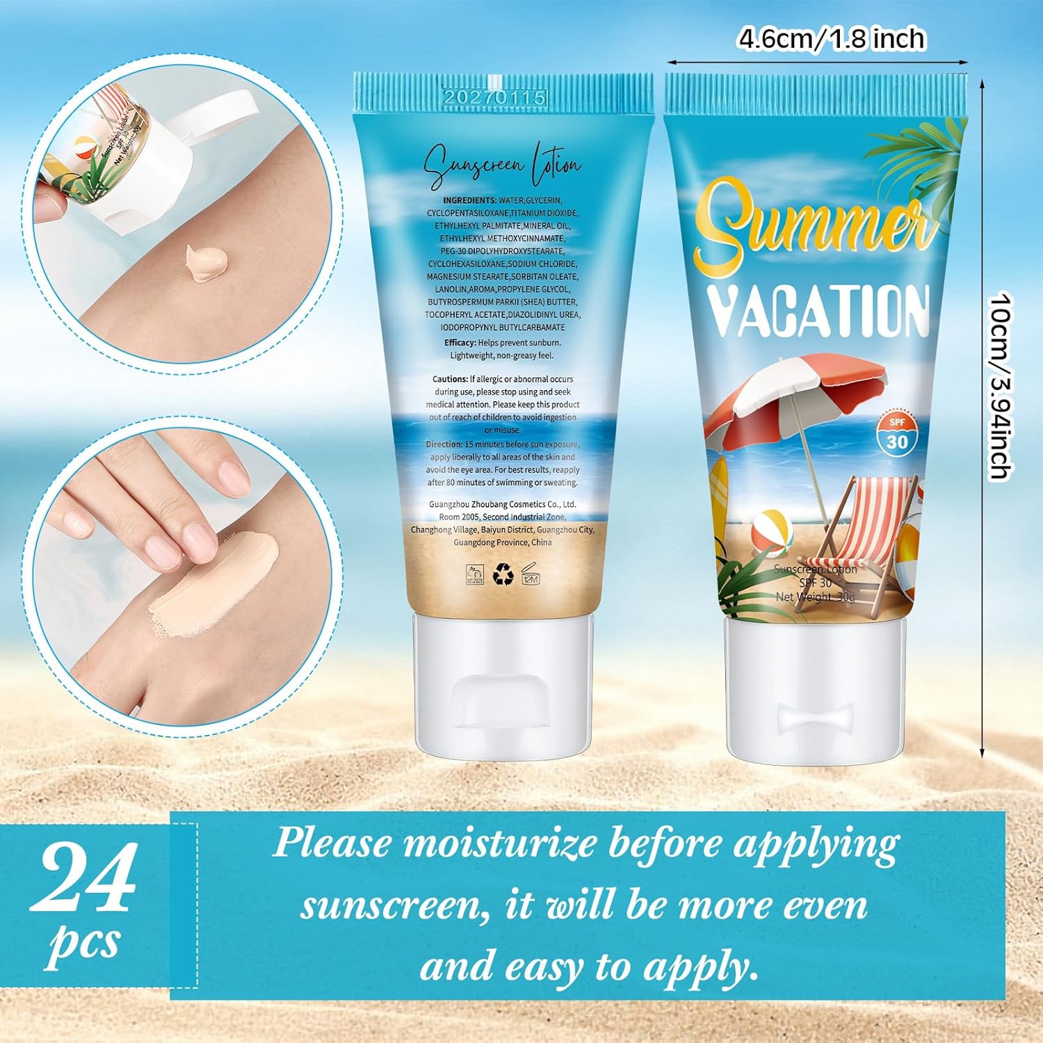 24 Pcs Mini Tinted Sunscreen Bulk for Summer Vacation Party Spf 30 Water Resistant Sunscreen Lotion Bulk 1 oz Travel Size for Thank You Gifts Summer Vacation Party Supplies