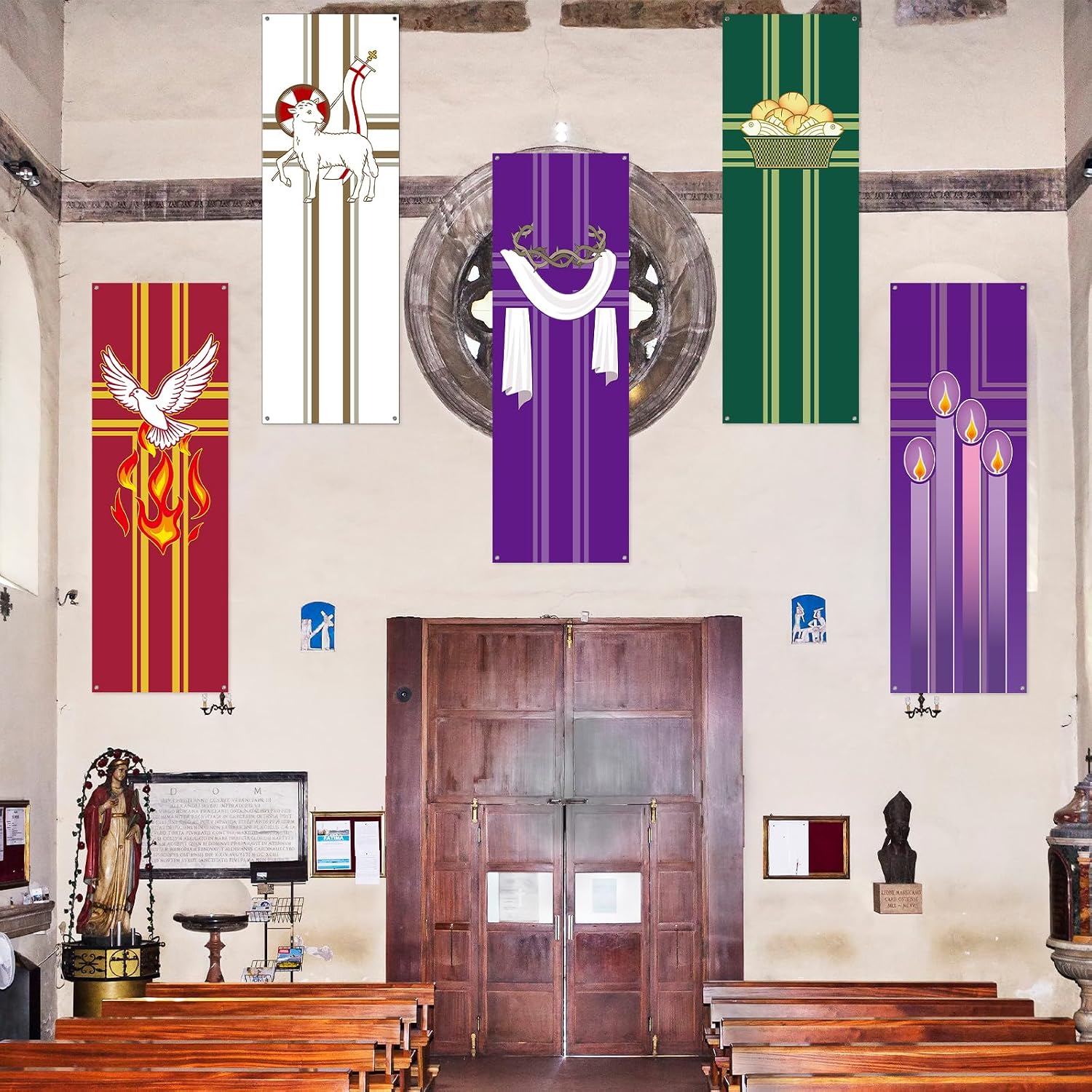 5Pcs Religious Church Banner with Scripture Banners for Sanctuary Wall Prayer Flag Welcome Religious Praise Hanging Signs Decor for Devotional Spaces Holiday Churches Home Supplies