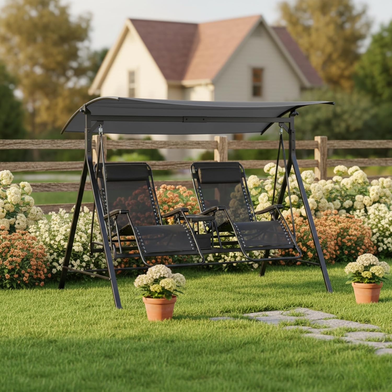 Garden Winds Reinforced RipLock 350 Replacement Canopy Top Cover Compatible with Mainstays Oversized Zero Gravity Two Person Swing Models MSS128059664001, MSS128059664006, MSS128059664044 - Slate Gray