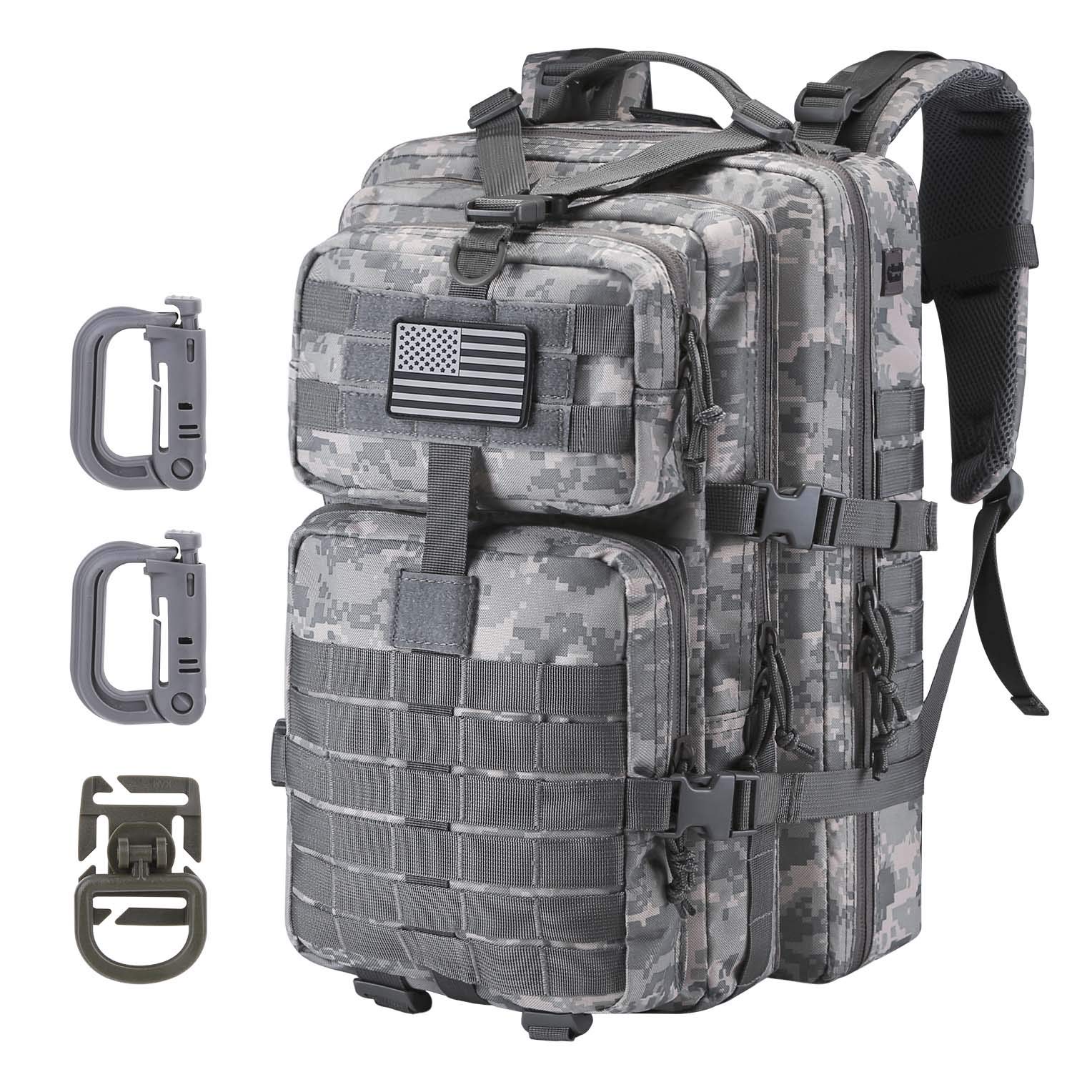 Hannibal Tactical 45L MOLLE Assault Pack, Tactical Backpack Army Military Camping Rucksack with Bottle Holder, 3-Day Pack Travel Trip w/USA Flag Patch, D-Rings, Acu Camo โ image 1