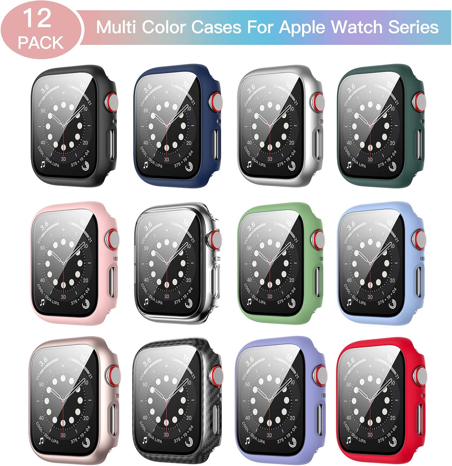 12 Pack Case for Apple Watch 38mm Series 3/2/1 with Tempered Glass Screen Protector, Haojavo Full Hard PC Ultra-Thin Scratch Resistant Bumper HD Protective Cover for iWatch Accessories : Cell Phones & Accessories