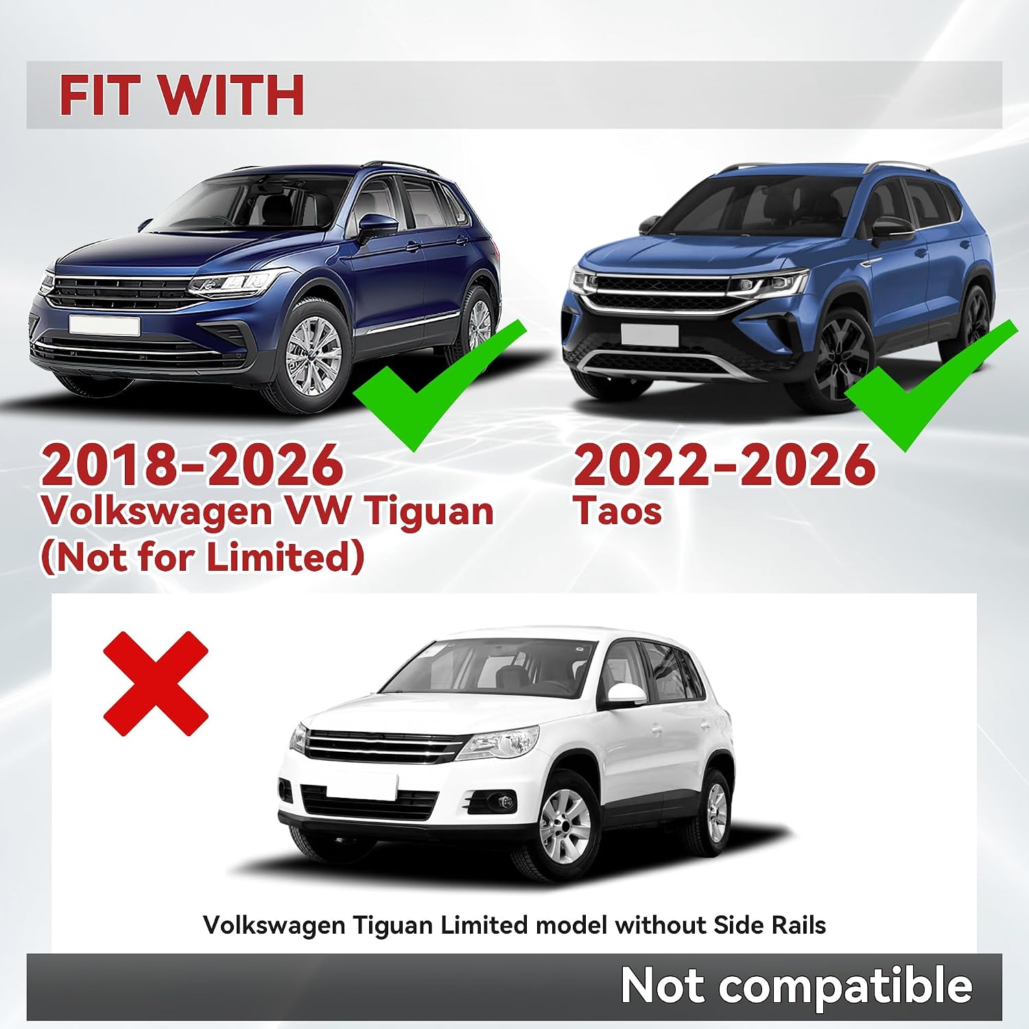 Richeer 330LBS Roof Rack Cross Bars for 2018-2026 VW Tiguan & 2022-2026 Taos, Lockable Heavy Duty Aluminum Cross Bar Modified Tie-Down Loops for Cargo Racks Rooftop Luggage Carrier Bicycle