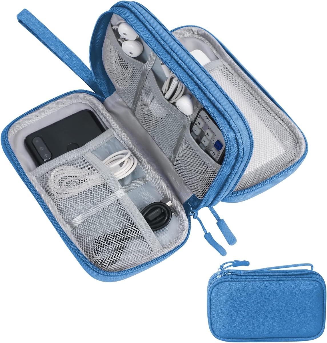 Electronic Organizer Travel Case - Waterproof Travel Cord Pouches for Organization, Cable Organizer, All-in-One Double Layers Storage Bag for Accessories, Charger, Cable, Blue - Medium